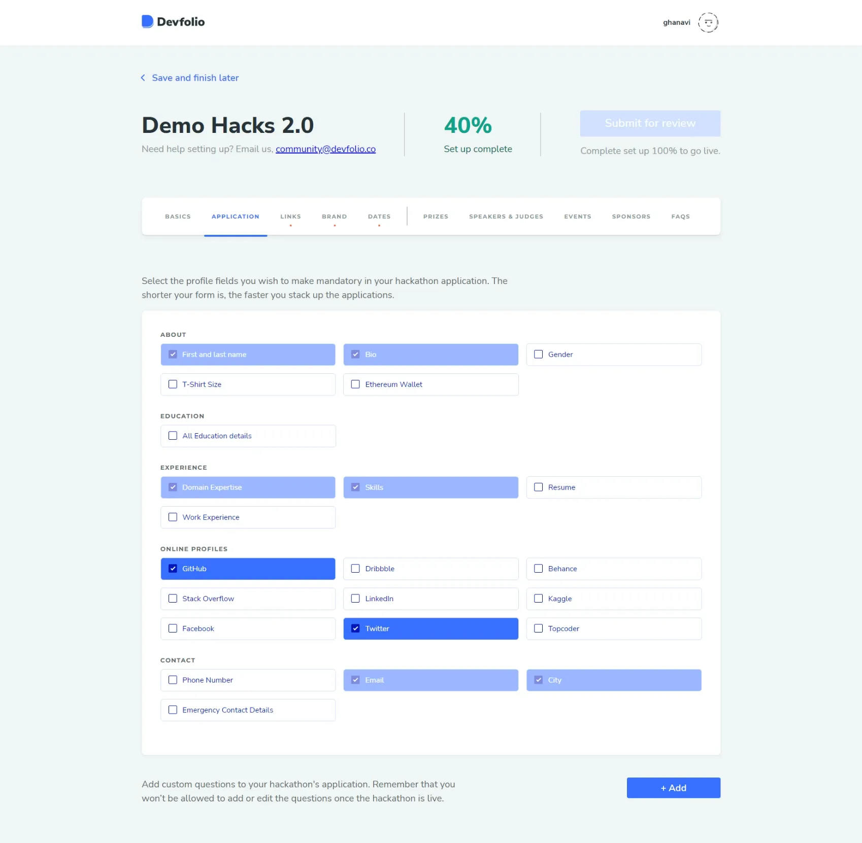 Feedback Tab Screenshot